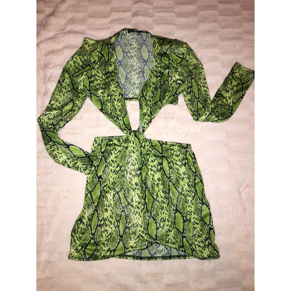 Green Snake print mini dress